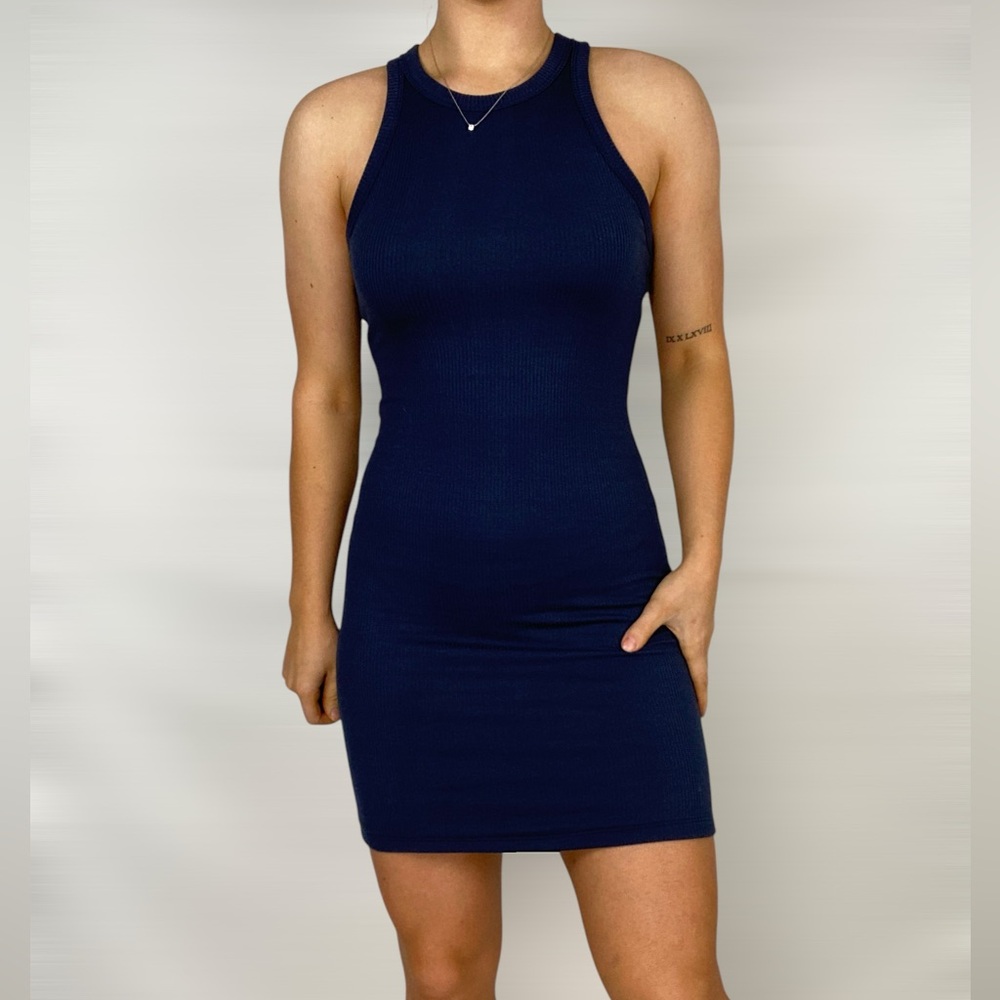 Skatie Navy Ribbed Racerback Mini Dress - Picture 2 of 7